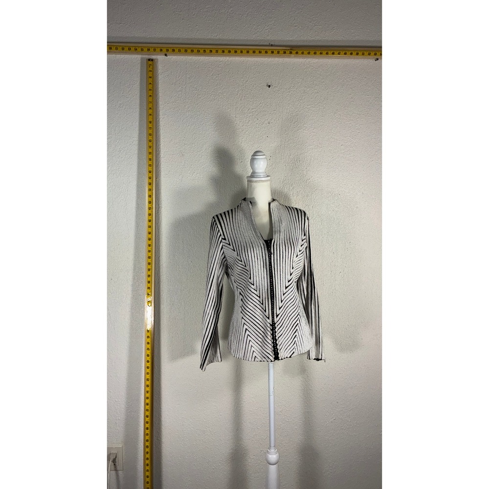 Alexandra Rosati Black White Chevron Stripe Zip Jacket Rhinestone Size 10